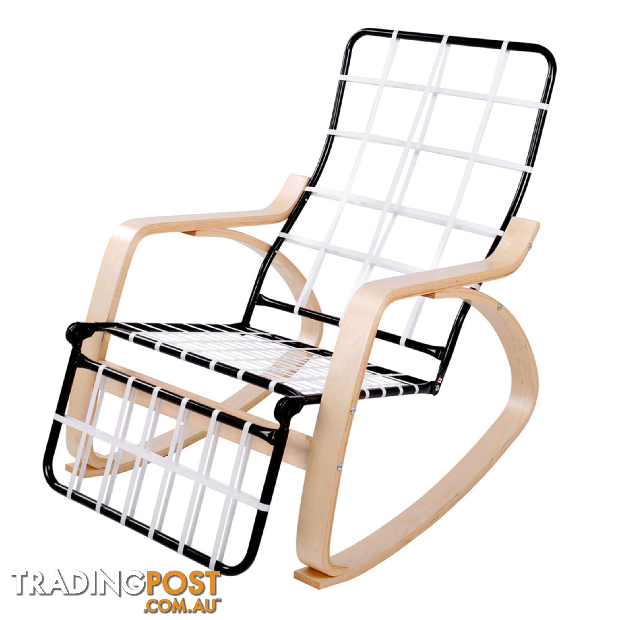 Birch Plywood Adjustable Rocking Recliner Lounge Arm Chair w/ Fabric Cushion Beige