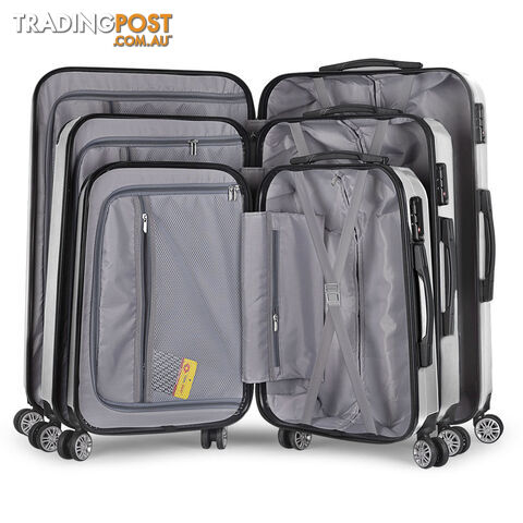 Set of 3 Hard Shell Travel Luggage with TSA Lock - Silver