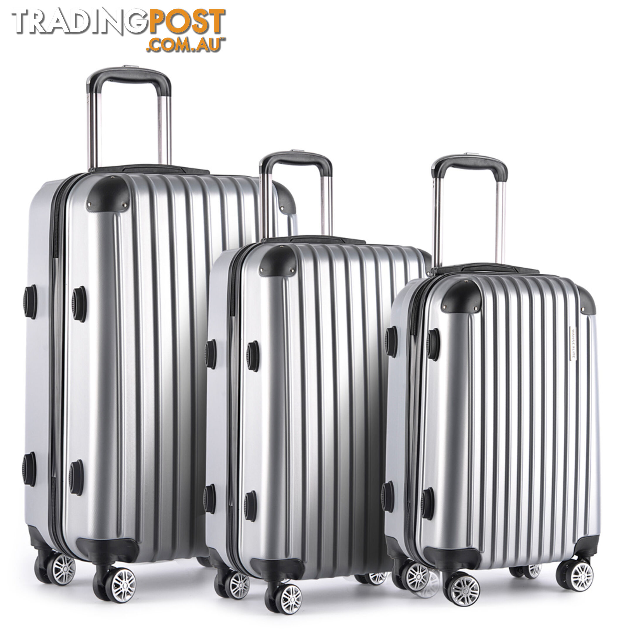 Set of 3 Hard Shell Travel Luggage with TSA Lock - Silver