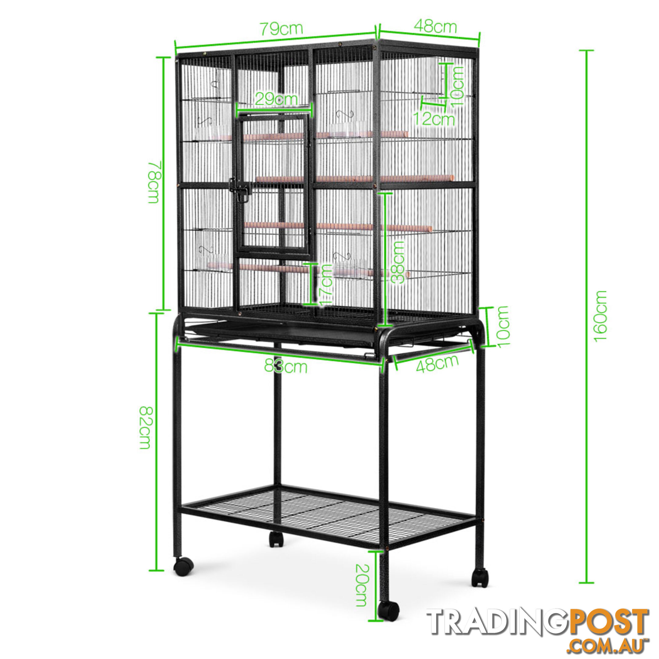 Pet Parrot Aviary Bird Cage w/ Wheels Stand 160cm Black