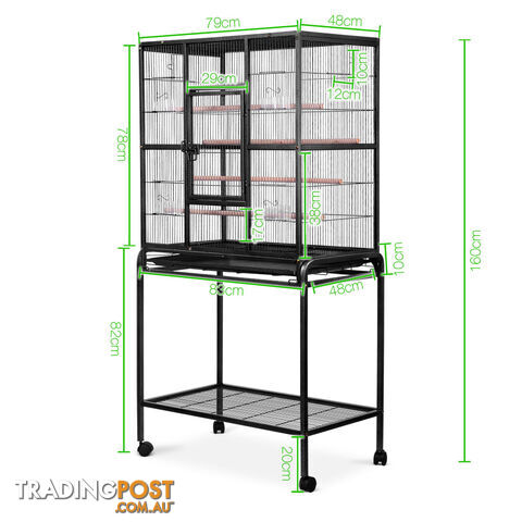 Pet Parrot Aviary Bird Cage w/ Wheels Stand 160cm Black