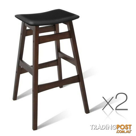 Sert of 2 Rubberwood Bar Stools - Black