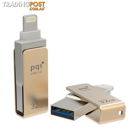 PQI iConnect Mini 6I04-032GR2001 Gold [Apple MFi] 32 GB Mobile Flash Drive w/ Lightning Connector for iPhones iPads Mac & PC USB 3.0 (6I04-032GR2001)