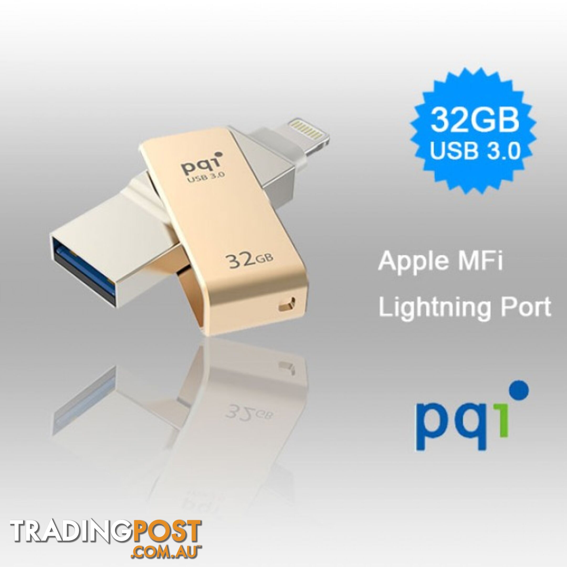 PQI iConnect Mini 6I04-032GR2001 Gold [Apple MFi] 32 GB Mobile Flash Drive w/ Lightning Connector for iPhones iPads Mac & PC USB 3.0 (6I04-032GR2001)