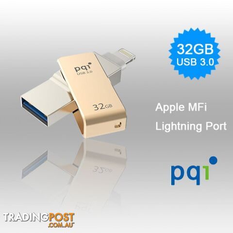 PQI iConnect Mini 6I04-032GR2001 Gold [Apple MFi] 32 GB Mobile Flash Drive w/ Lightning Connector for iPhones iPads Mac & PC USB 3.0 (6I04-032GR2001)