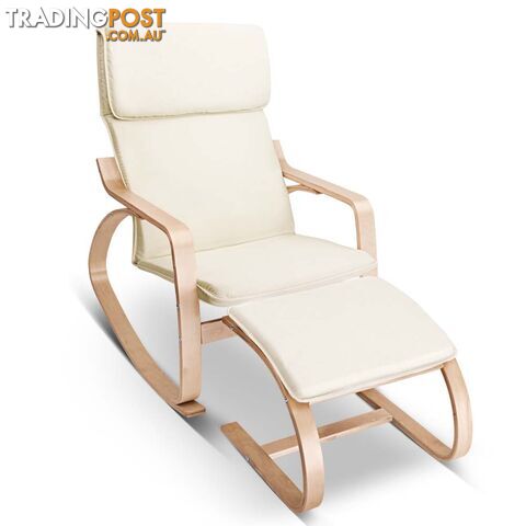 Birch Plywood Fabric Lounge Rocking Chair - Beige - with Foot Stool