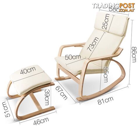 Birch Plywood Fabric Lounge Rocking Chair - Beige - with Foot Stool