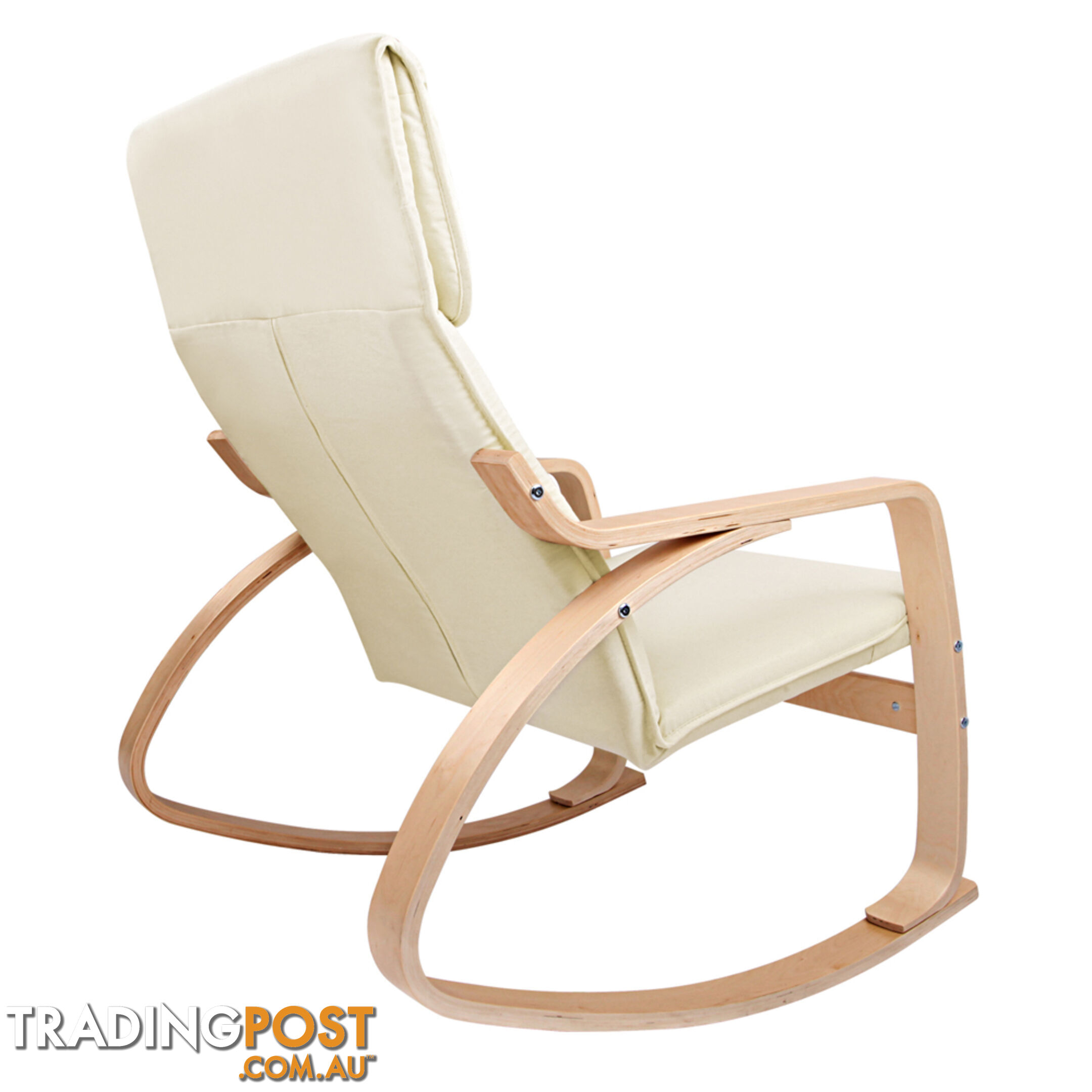 Birch Plywood Fabric Lounge Rocking Chair - Beige - with Foot Stool