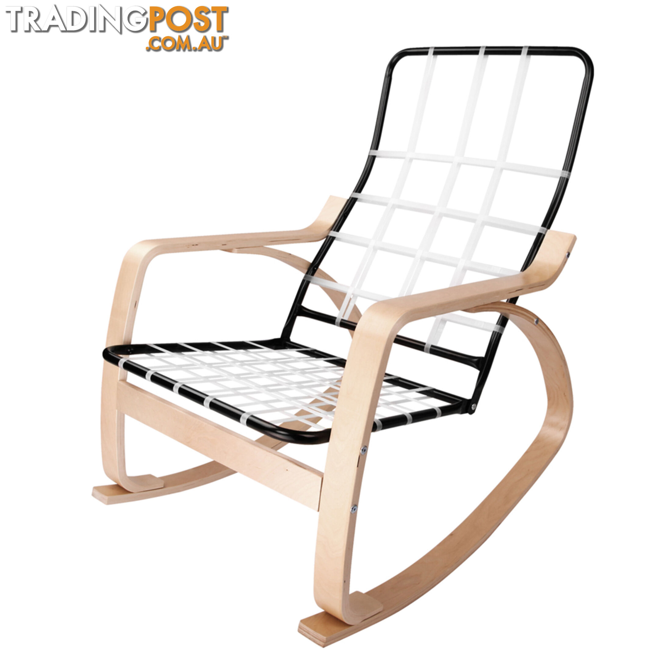 Birch Plywood Fabric Lounge Rocking Chair - Beige - with Foot Stool