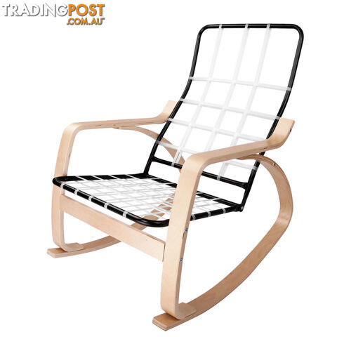 Birch Plywood Fabric Lounge Rocking Chair - Beige - with Foot Stool