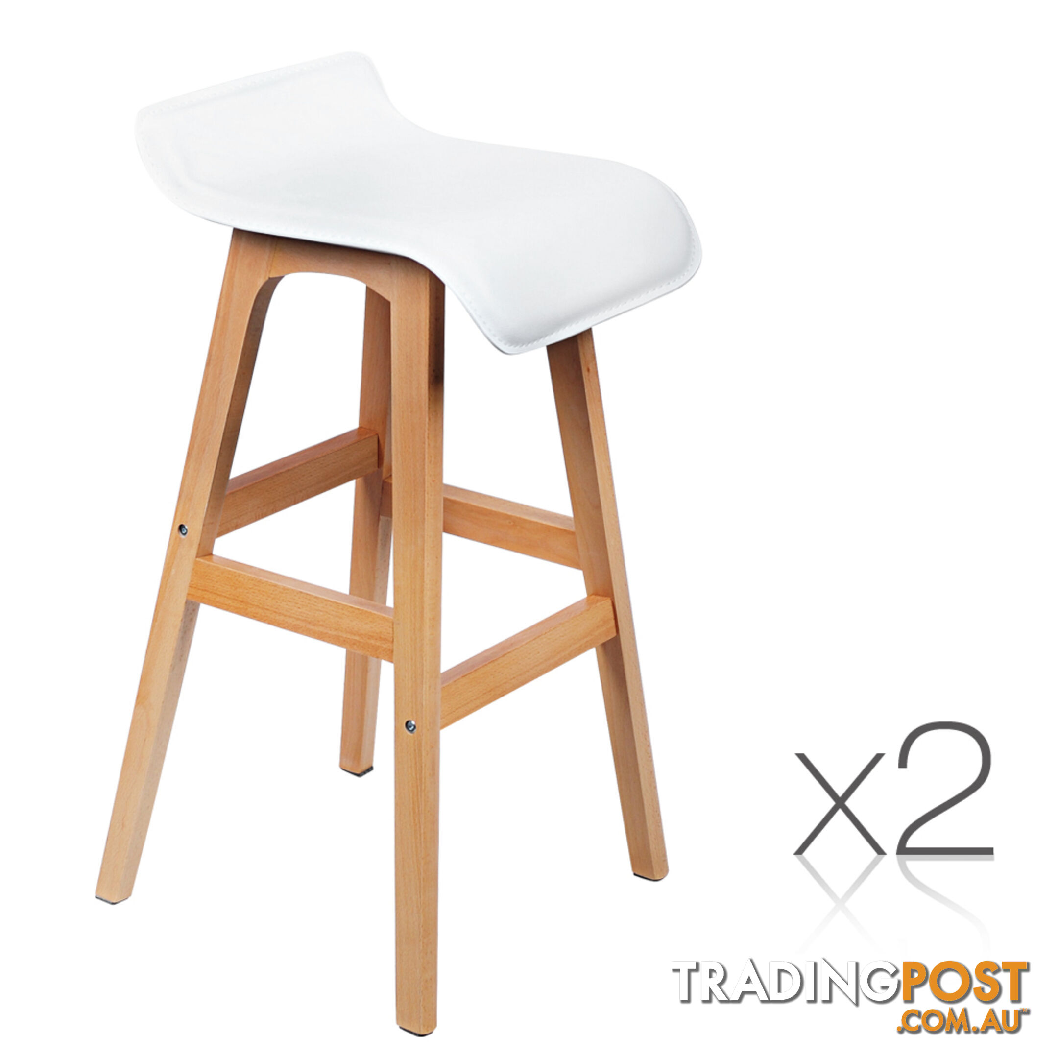 Set of 2 PVC Leather Bar Stool White