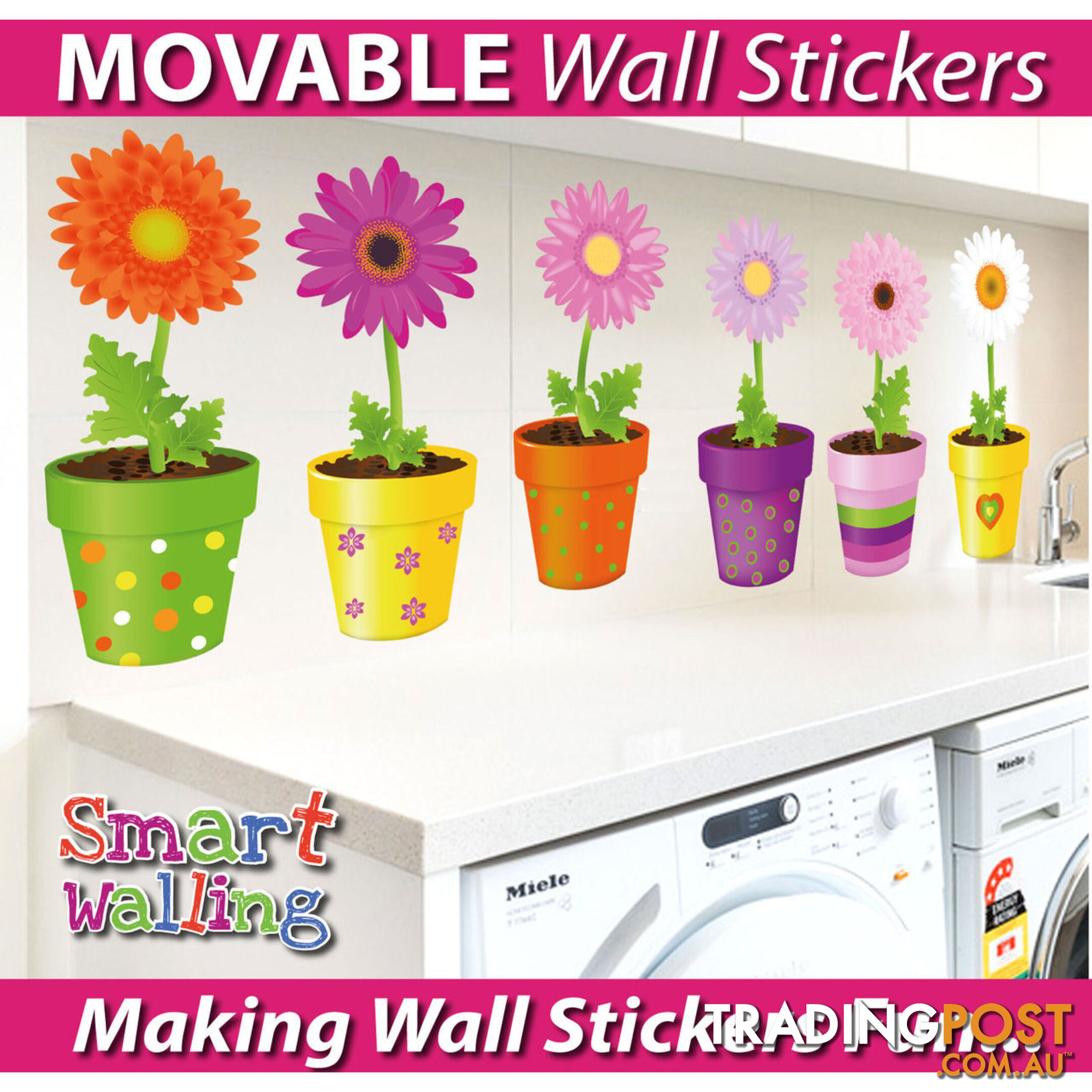 Extra Large Size Flower Pot Wall Stickers - Totally Movable