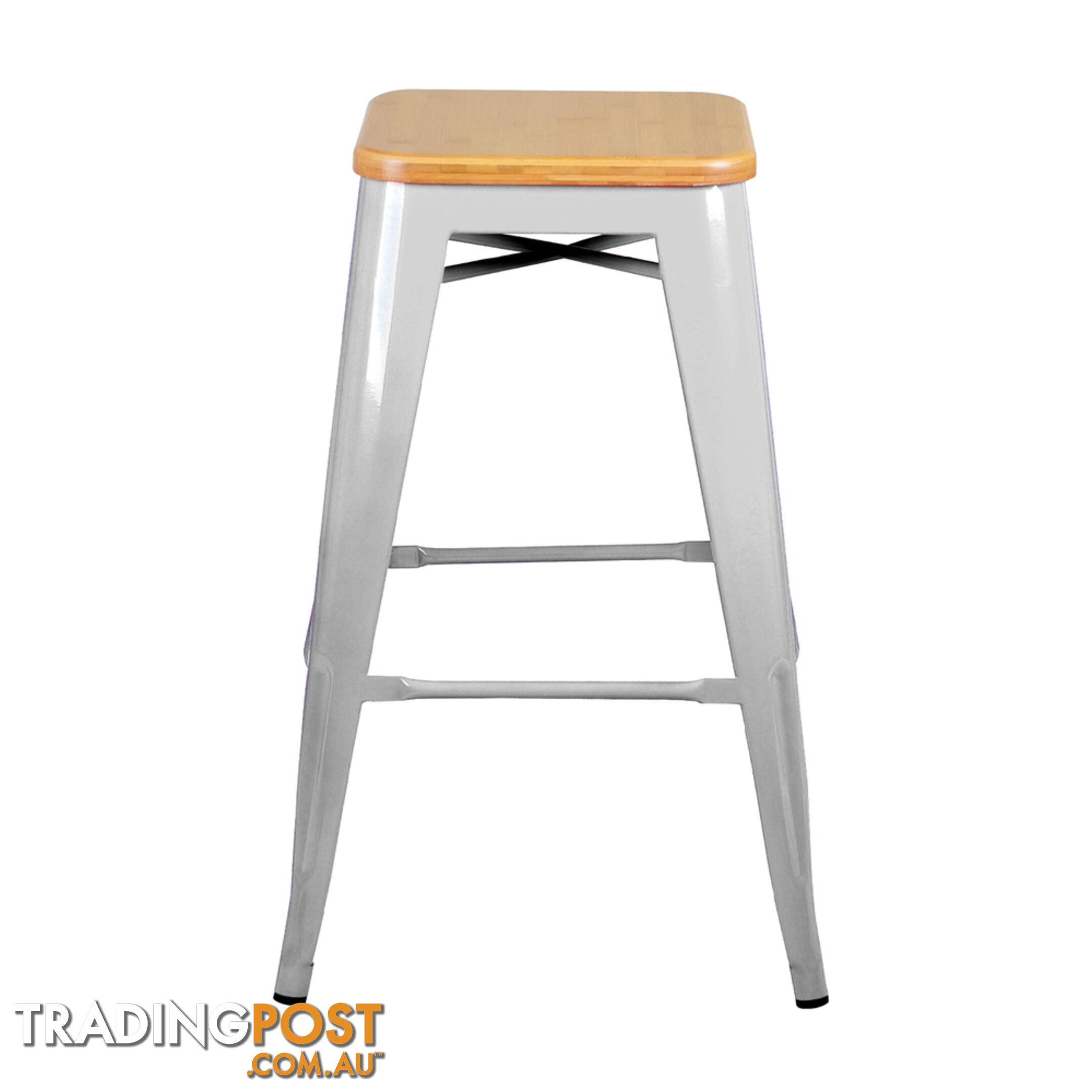 Set of 2 Replica Tolix Kitchen Bar Stool Bamboo Seat 66cm Metal