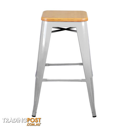 Set of 2 Replica Tolix Kitchen Bar Stool Bamboo Seat 66cm Metal