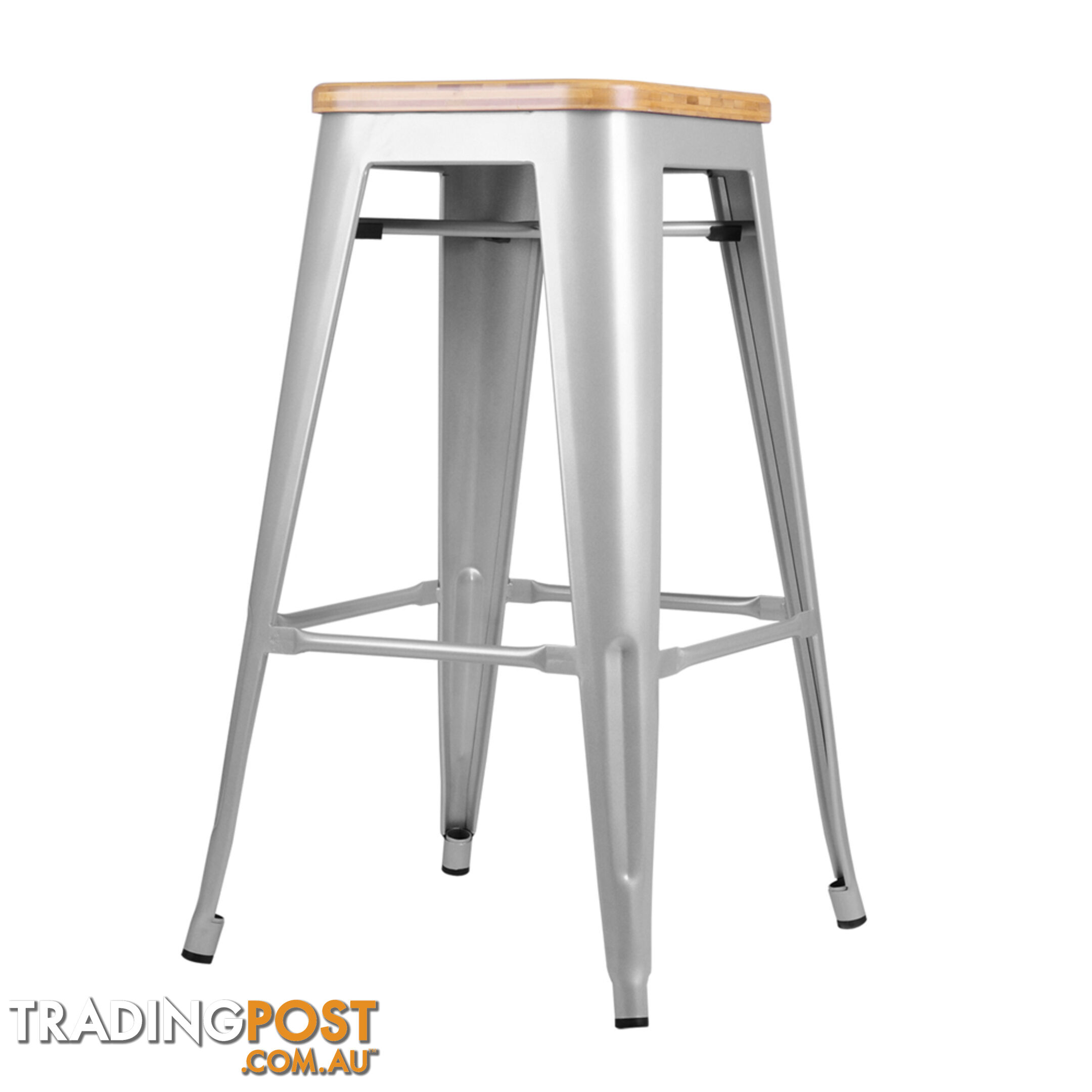 Set of 2 Replica Tolix Kitchen Bar Stool Bamboo Seat 66cm Metal