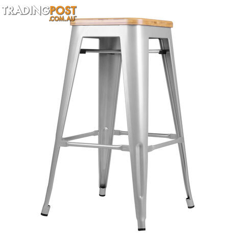 Set of 2 Replica Tolix Kitchen Bar Stool Bamboo Seat 66cm Metal