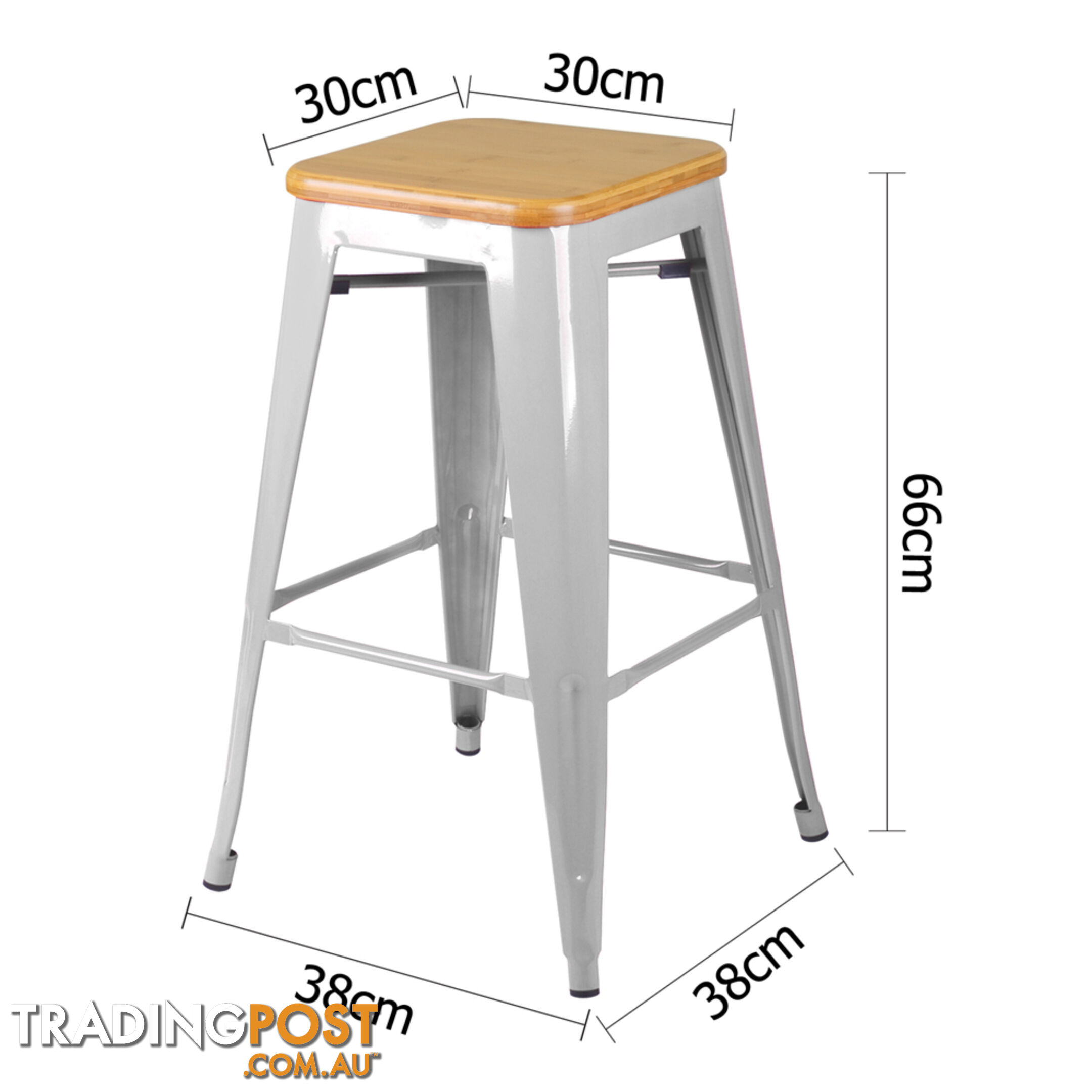 Set of 2 Replica Tolix Kitchen Bar Stool Bamboo Seat 66cm Metal