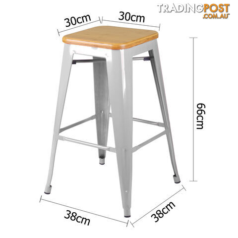 Set of 2 Replica Tolix Kitchen Bar Stool Bamboo Seat 66cm Metal