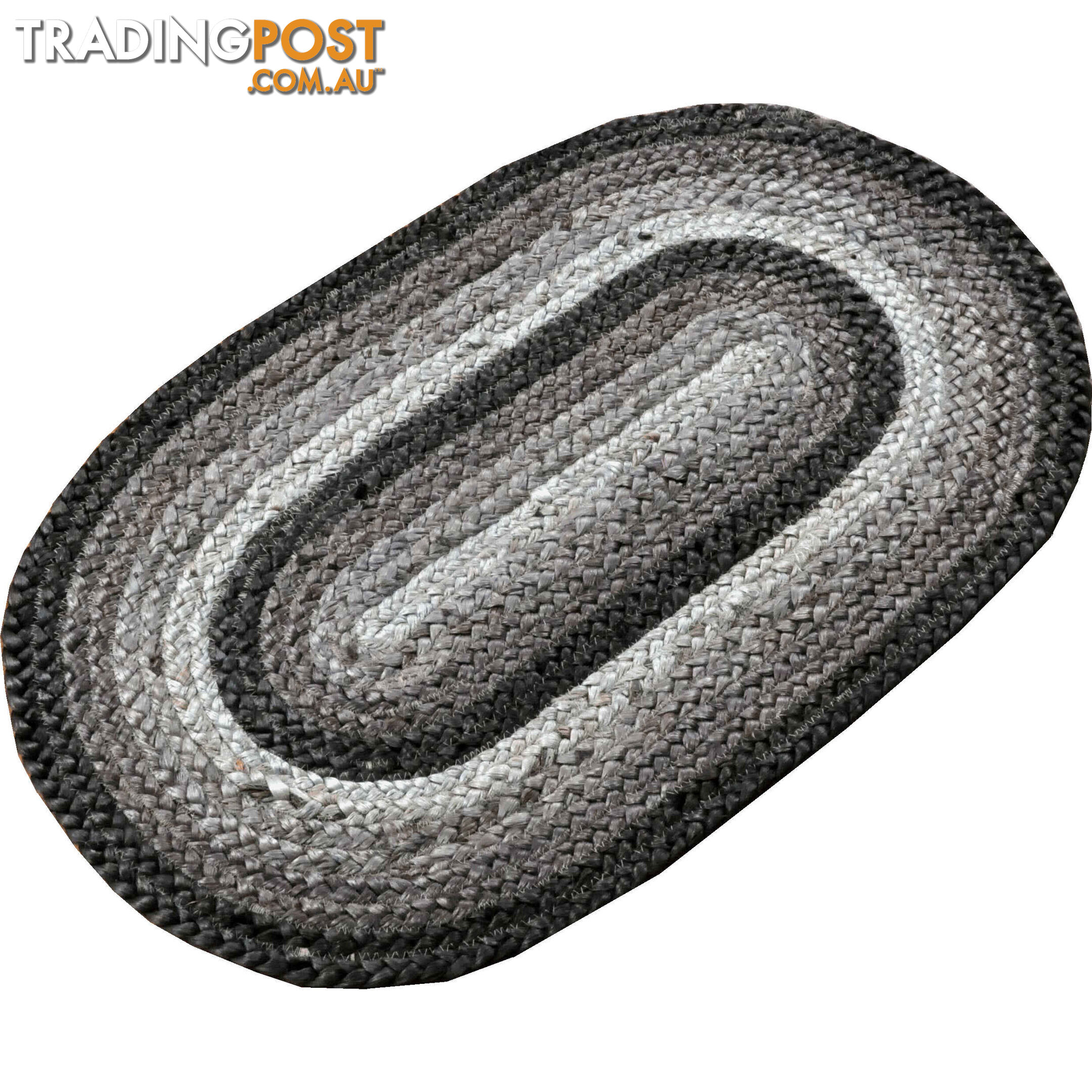 Oval Cotton Grey Rug Black & Grey 80x120cm