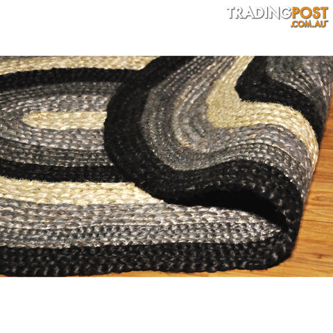 Oval Cotton Grey Rug Black & Grey 80x120cm