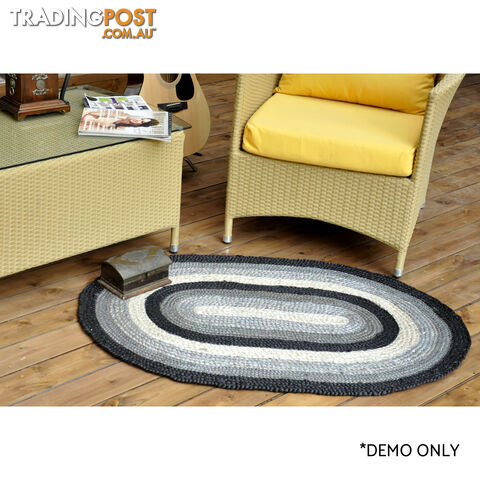 Oval Cotton Grey Rug Black & Grey 80x120cm