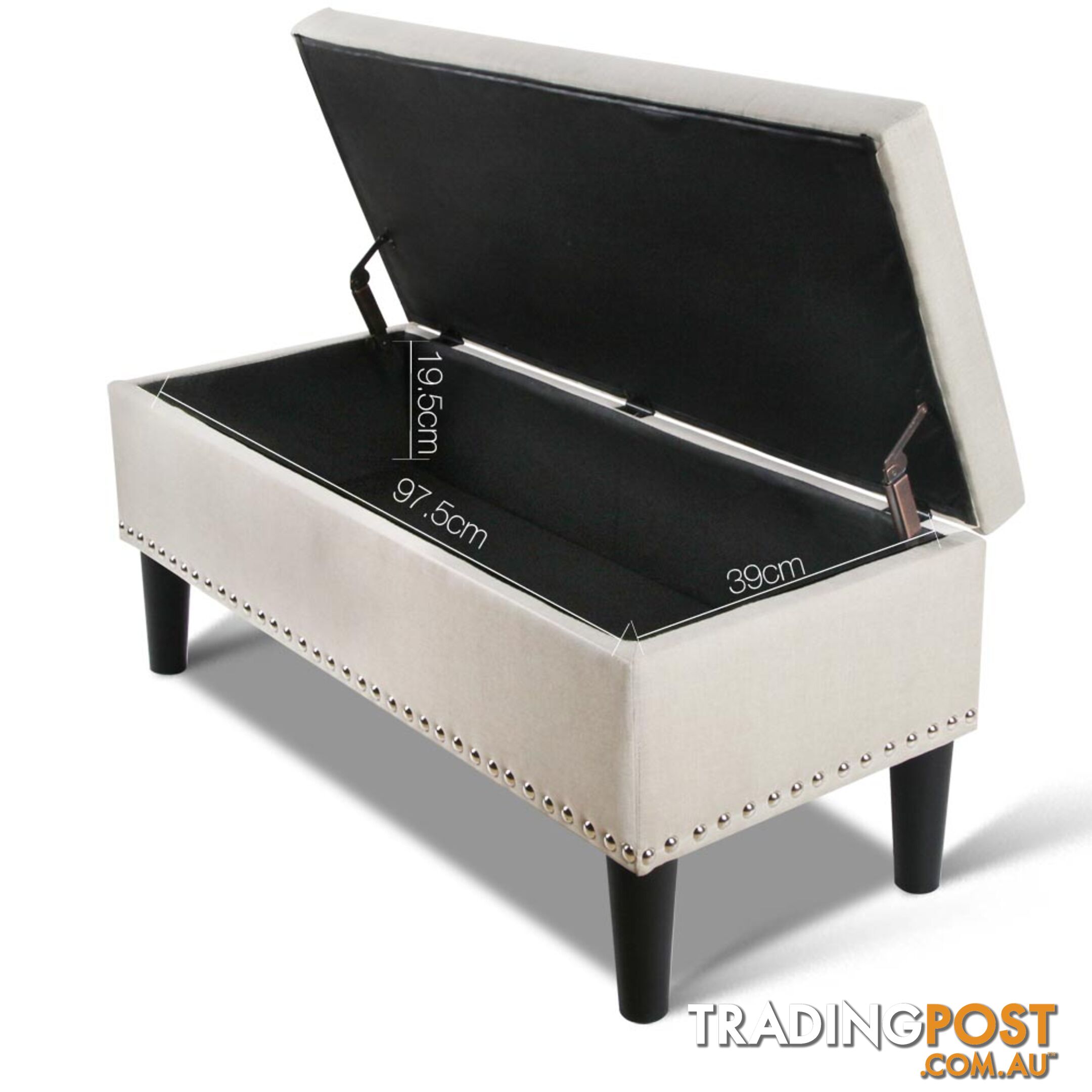 Linen Fabric Storage Ottoman with Studs _ Taupe