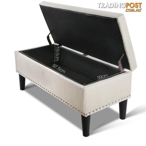 Linen Fabric Storage Ottoman with Studs _ Taupe