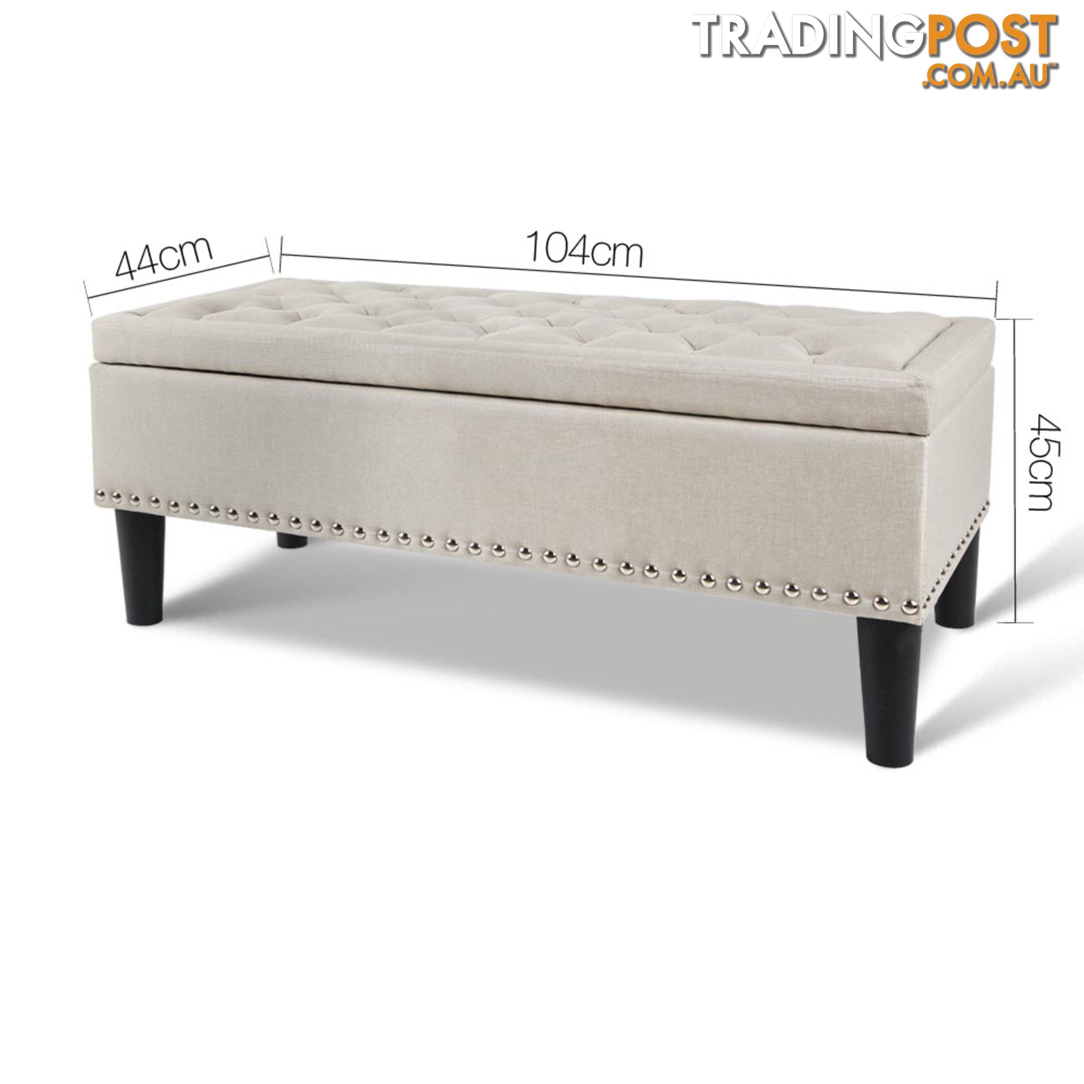 Linen Fabric Storage Ottoman with Studs _ Taupe