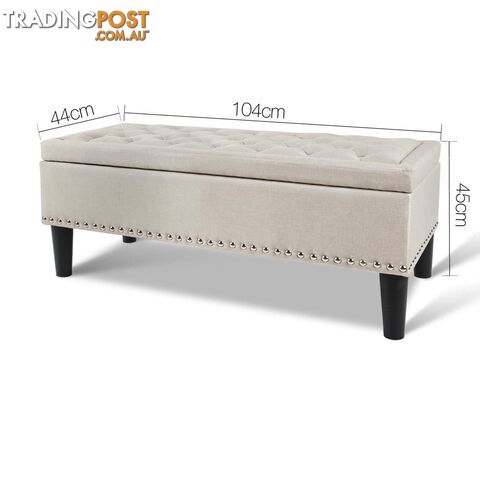 Linen Fabric Storage Ottoman with Studs _ Taupe