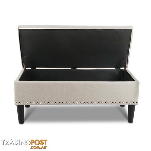 Linen Fabric Storage Ottoman with Studs _ Taupe