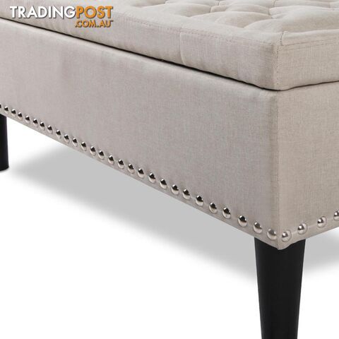 Linen Fabric Storage Ottoman with Studs _ Taupe