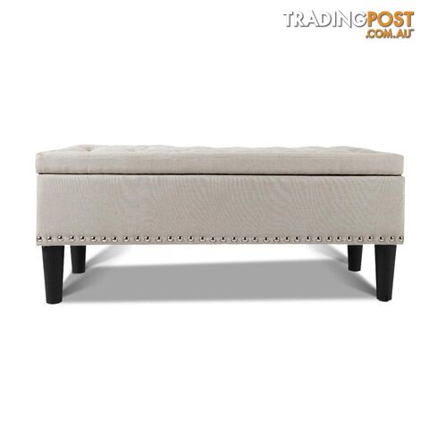 Linen Fabric Storage Ottoman with Studs _ Taupe