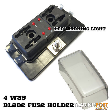 ATO 4 Way Blade Fuse Holder Box LED Light 12-32V Circuit Caravan Truck Boat 4X4