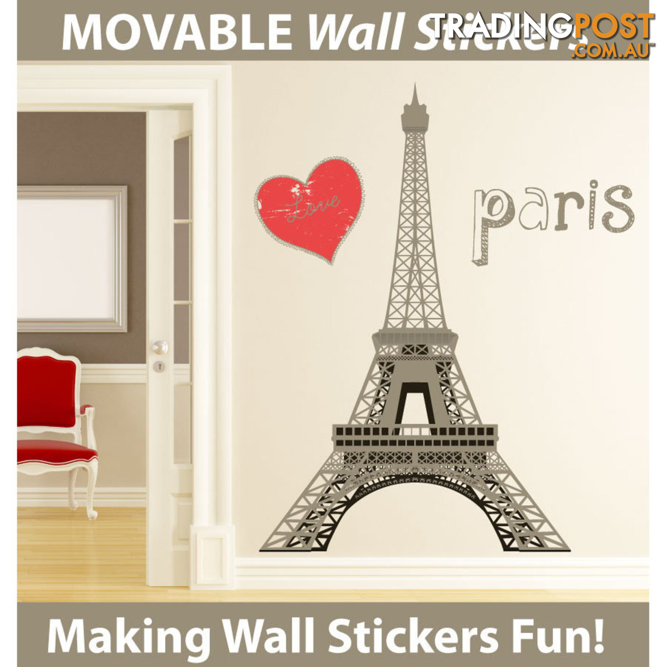 Extra Large Size Paris Eiffel Tower Wall Stickers - Totally Movable