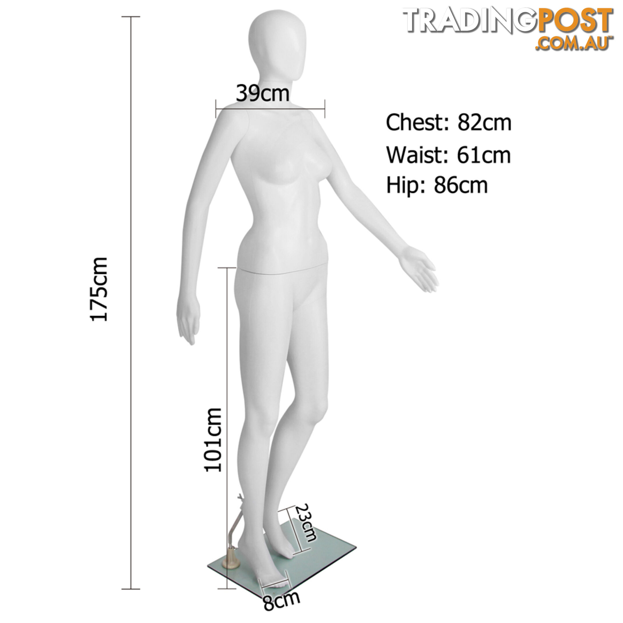 Full Body Female Mannequin Cloth Display Tailor Dressmaker Egg Head White 175cm