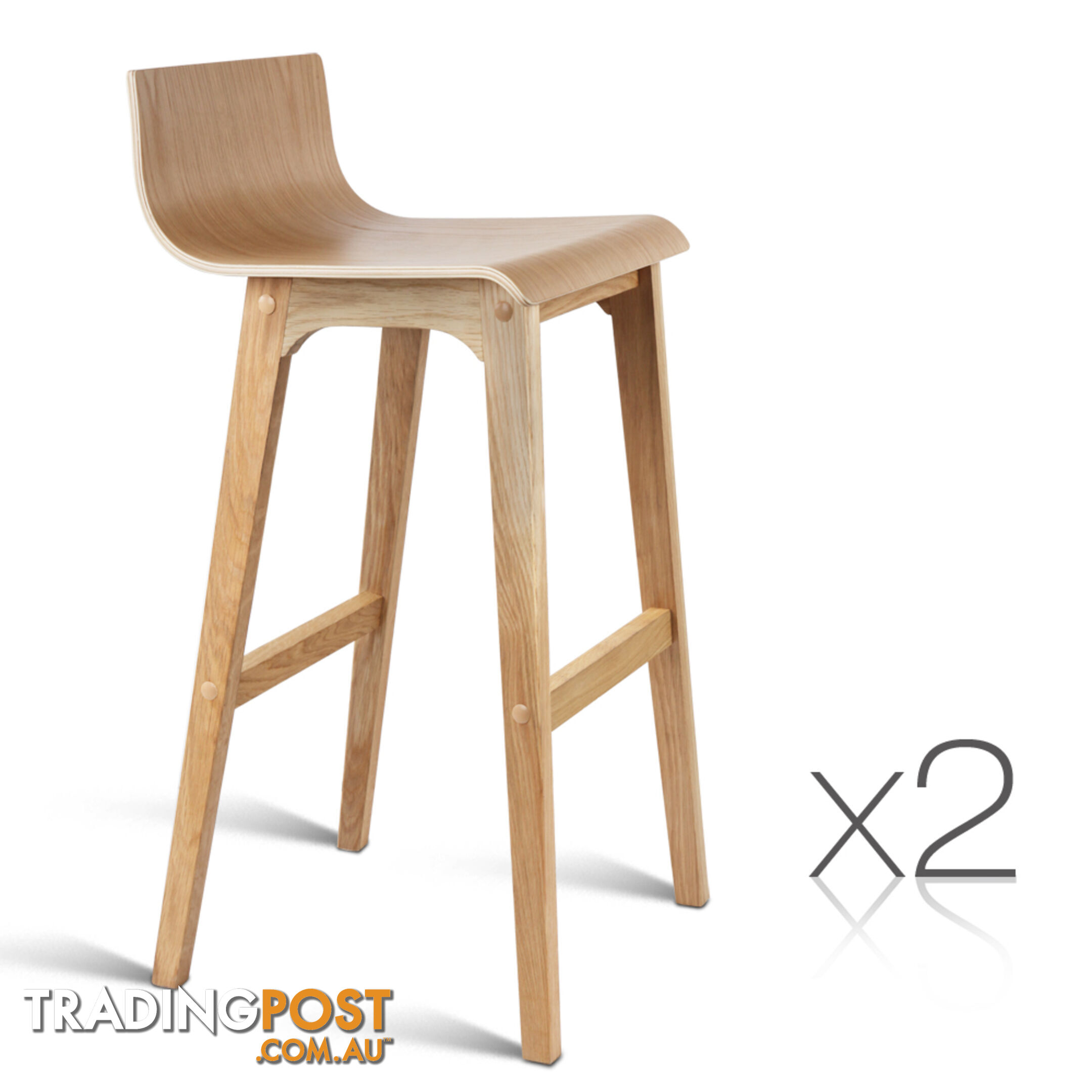 Set of 2 Oak Wood Bar Stools - Natural