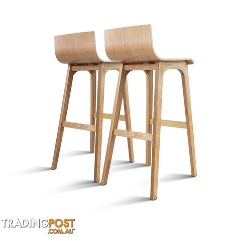 Set of 2 Oak Wood Bar Stools - Natural