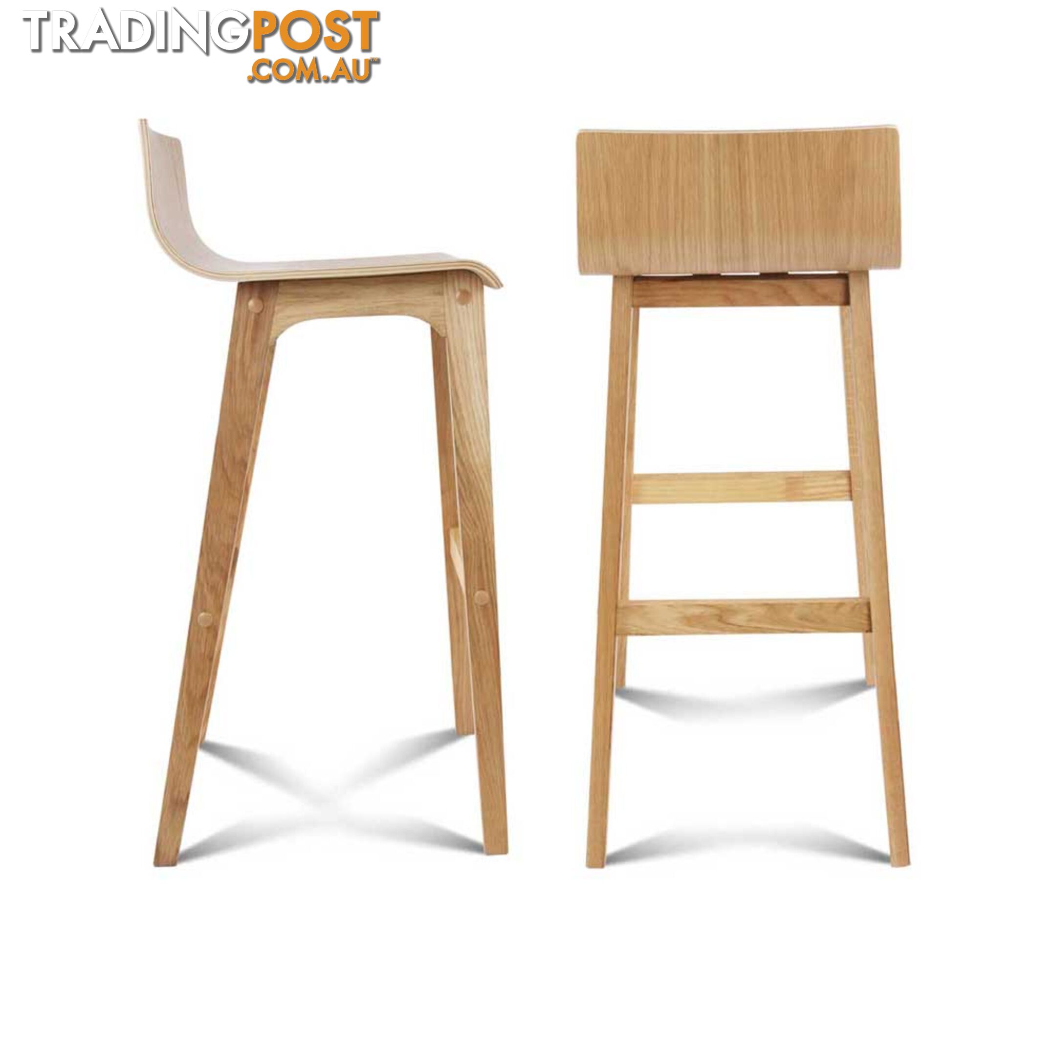 Set of 2 Oak Wood Bar Stools - Natural