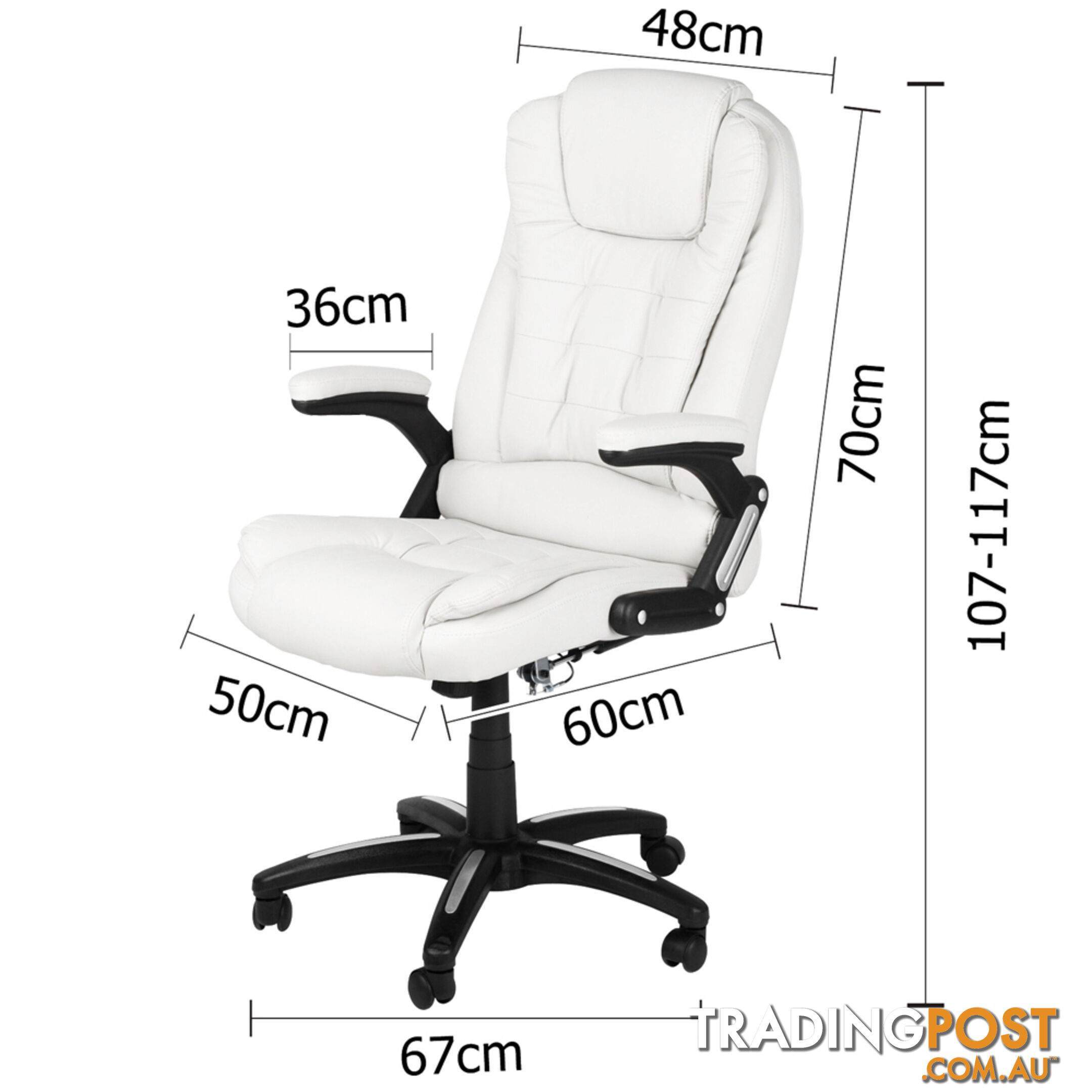 8 Point Massage Executive PU Leather Office Computer Chair White