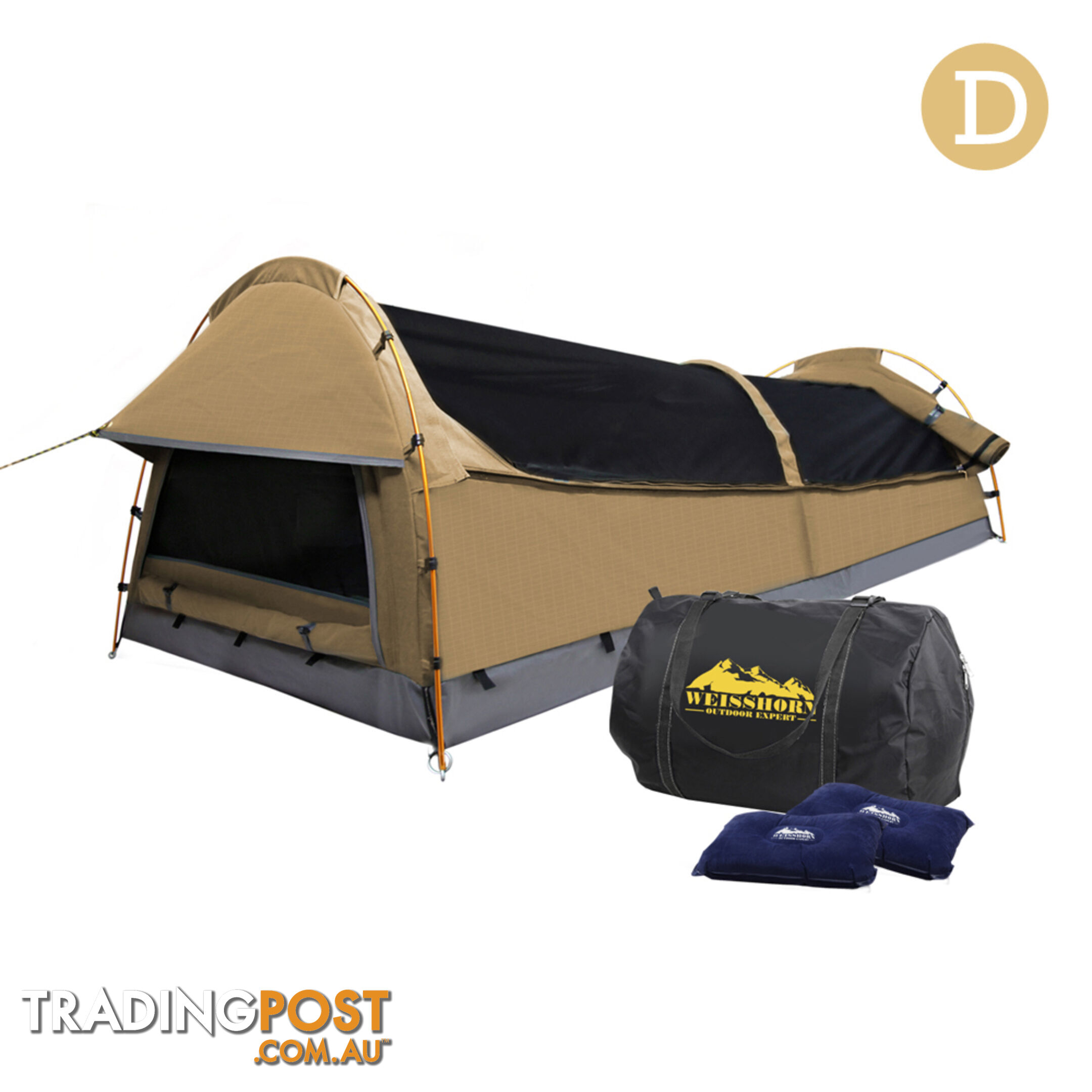 Double Camping Canvas Swag Tent Beige w/ Air Pillow