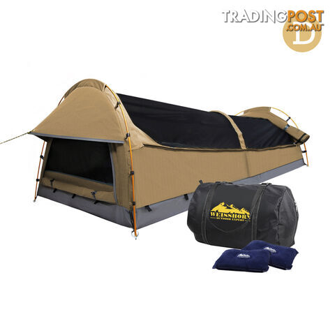 Double Camping Canvas Swag Tent Beige w/ Air Pillow