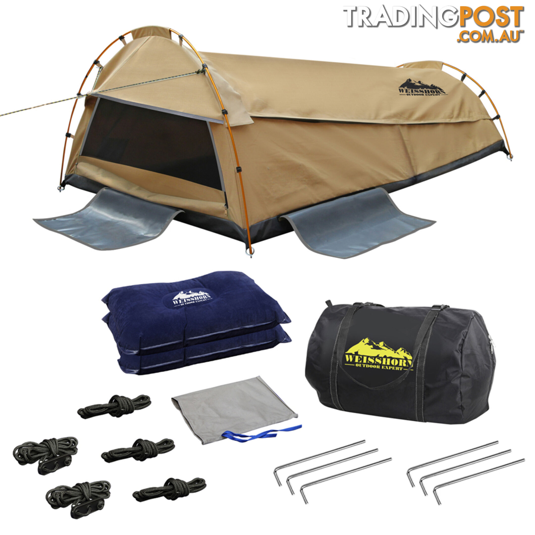 Double Camping Canvas Swag Tent Beige w/ Air Pillow