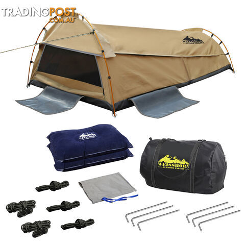 Double Camping Canvas Swag Tent Beige w/ Air Pillow