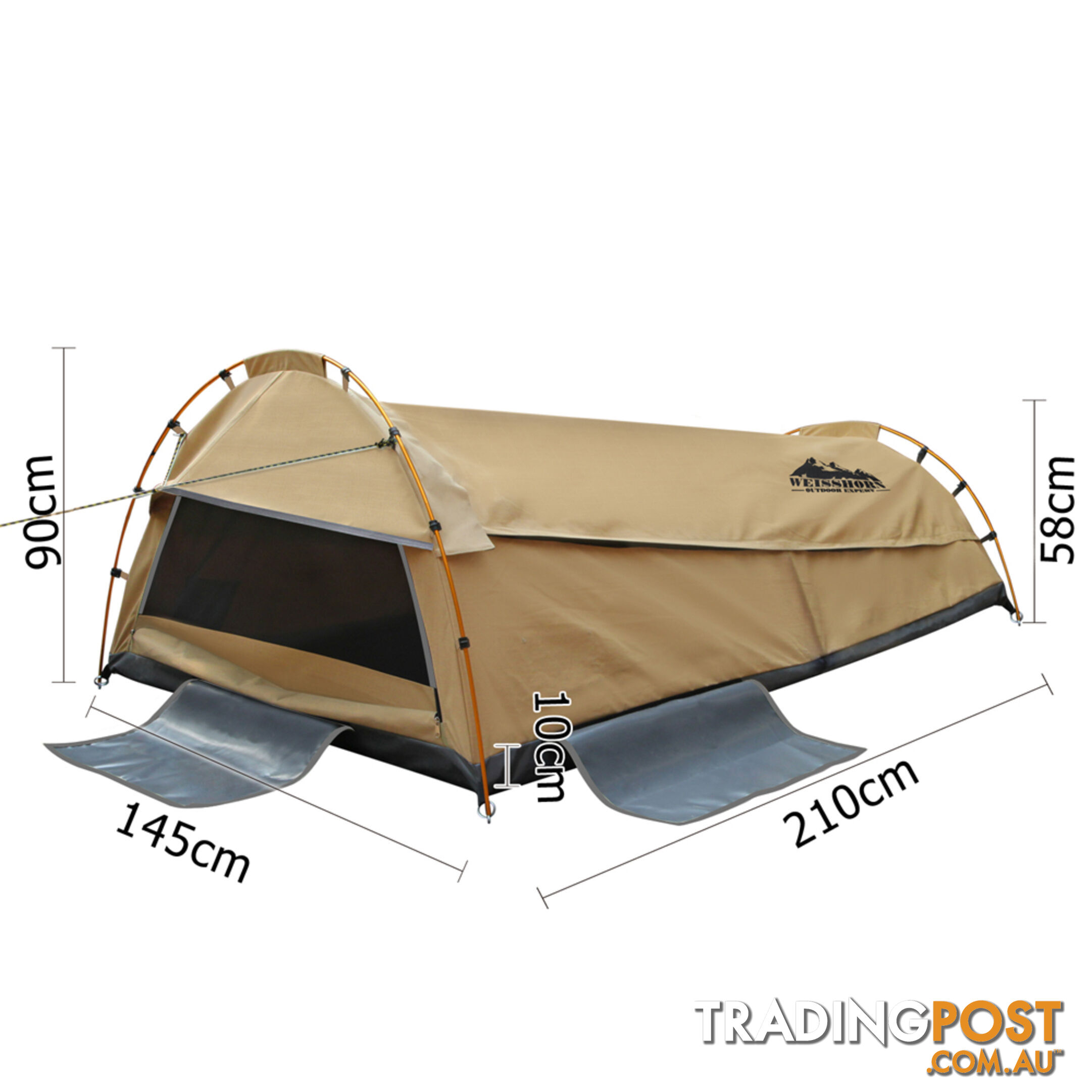 Double Camping Canvas Swag Tent Beige w/ Air Pillow