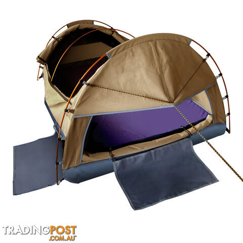 Double Camping Canvas Swag Tent Beige w/ Air Pillow