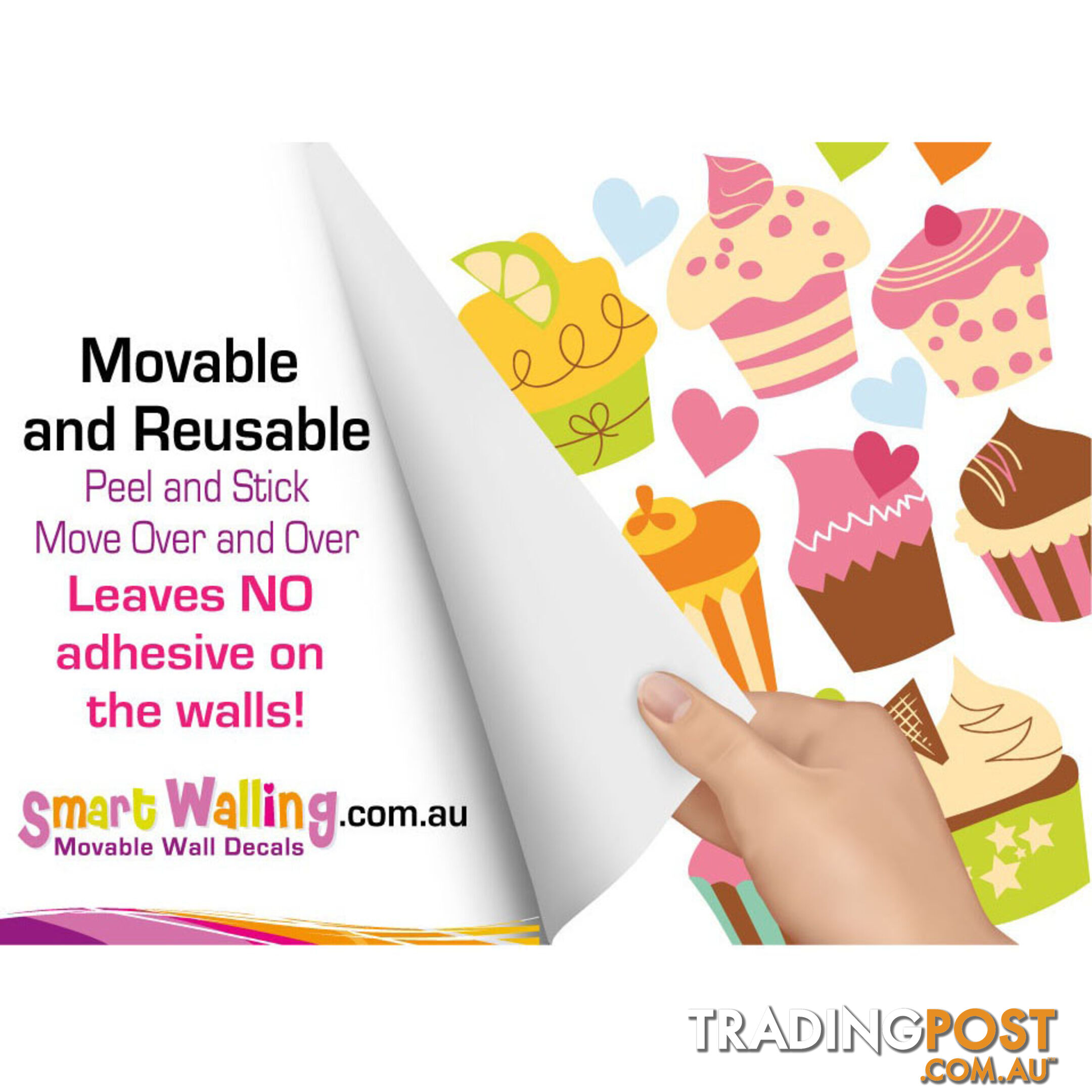 Extra Large Size Cute Cupcakes Wall Stickers - Totally Movable and Reusable