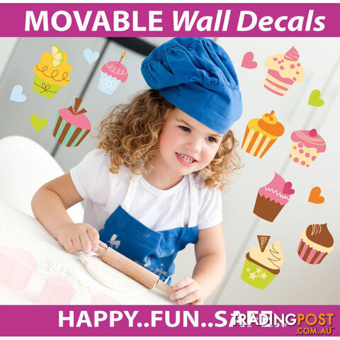 Extra Large Size Cute Cupcakes Wall Stickers - Totally Movable and Reusable