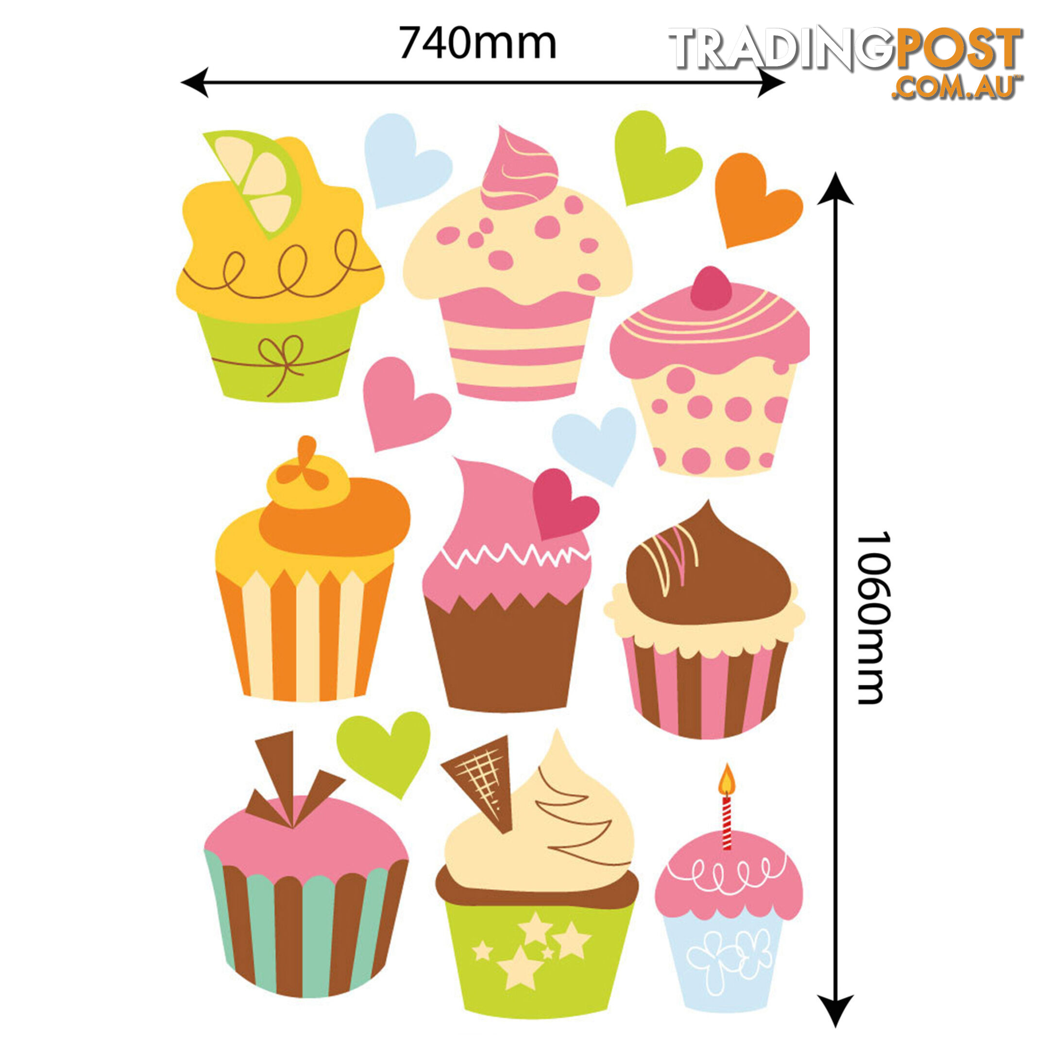 Extra Large Size Cute Cupcakes Wall Stickers - Totally Movable and Reusable