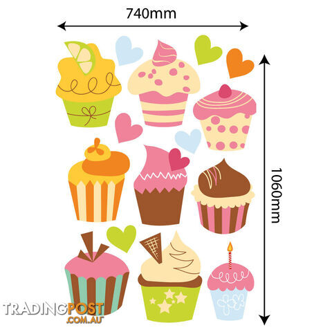 Extra Large Size Cute Cupcakes Wall Stickers - Totally Movable and Reusable