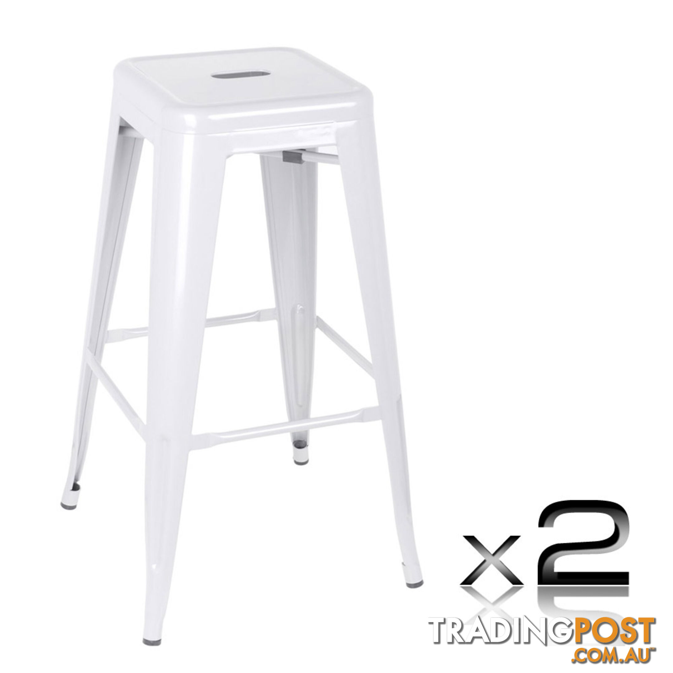 Set of 2 Steel Kitchen Bar Stool 76cm White